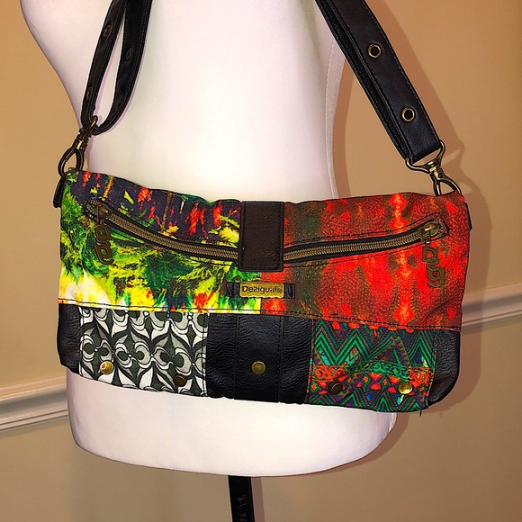 DESIGUAL Colorful Patchwork Crossbody Shoulderbag w Flower Applique DSG Pull Tab - Picture 9 of 16